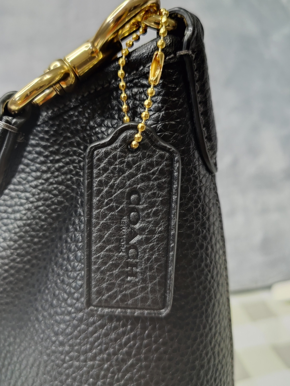 Coach Black Pebbled Leather Shoulder Bag with Gold-Tone Logo - Picture 9 of 13
